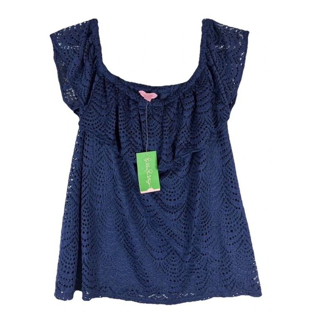 Lilly Pulitzer La Fortuna Lace Shirt #25603 Lace Navy Blue Women’s Medium NWT